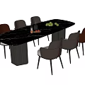 Contemporary Dining Table Set With Black Marble Top And Six Brown Chairs 3d model
