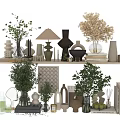Decorative Ornament Set with Vases Plants Lamps and Books for Modern Home Living Room Decor
