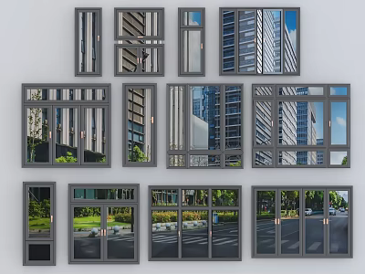 Various Stylish Aluminum Casement Windows With Modern Designs And City Greenery Views 3d model