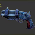 Blue Sci Fi Pistol Weapon With Mechanical Structure And Red Grip In Cartoon Design 3d model