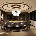 Modern Luxurious Private Dining Room With Round Table Chandelier Marble Wall And Wine Cabinet