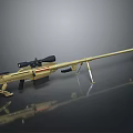 Tactical Gold Sniper Rifle With Scope Bipod Display On Reflective Surface 3d model