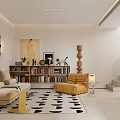 Warm Neutral Toned Living Room Interior With Comfortable Sofas Large Bookshelf And Tasteful Art Decorations