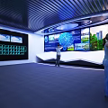 Futuristic Corridor Design With Blue Neon Lights Circular Screen And Tech Decor