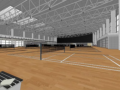 Indoor Badminton Sports Facility With Multiple Courts Wooden Flooring And High Ceiling 3d model