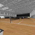 Indoor Badminton Sports Facility With Multiple Courts Wooden Flooring And High Ceiling