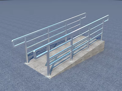 Stainless Steel Railing Fence For Staircase With Concrete Base And Safety Rails 3d model