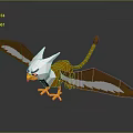 Detailed Low Poly 3D Bird Model With White Brown Feathers Spread Wings And Reflective Base