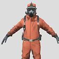 Man in Orange Protective Suit With Gas Mask Harness and Safety Gear