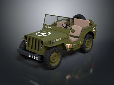 Vintage U.S. Army Green Jeep With Open Top Beige Seats And Star Logo 3d model Vintage U.S. Army Green Jeep With Open Top Beige Seats And Star Logo 3d model