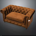 Classic Brown Leather Sofa With Tufted Button Design And Rolled Arms