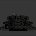 Futuristic Armored Vehicle With Complex Armor Antennas Camouflage Texture And Blue Light