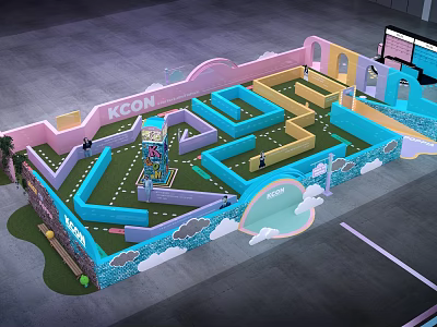 KCON Themed Interactive Maze Play Area With Colorful Design And Cloud Decorations 3d model