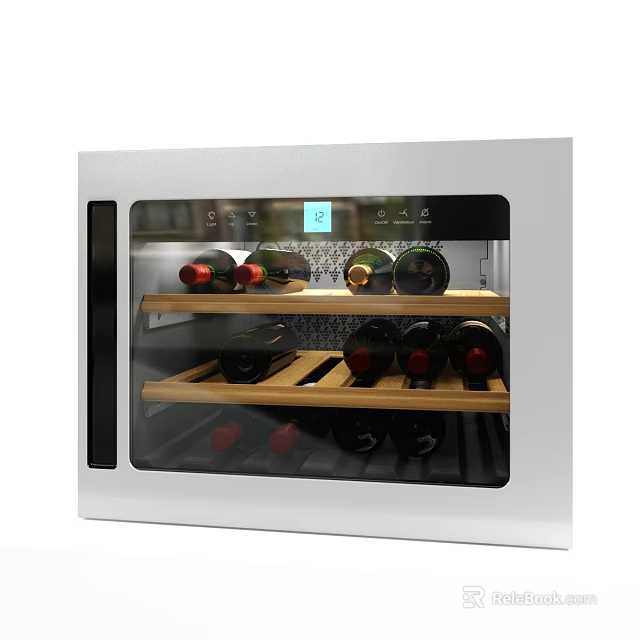 Stainless Steel Wine Cooler With Glass Door Digital Display And Wooden Shelves For Wine Bottles 3d model 