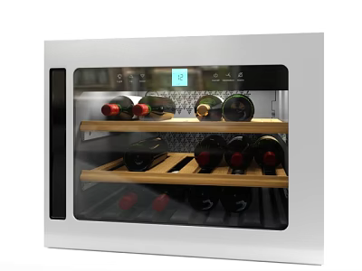 Stainless Steel Wine Cooler With Glass Door Digital Display And Wooden Shelves For Wine Bottles 3d model