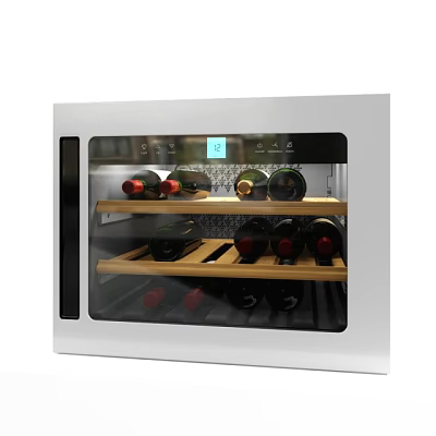 Stainless Steel Wine Cooler With Glass Door Digital Display And Wooden Shelves For Wine Bottles 3d model