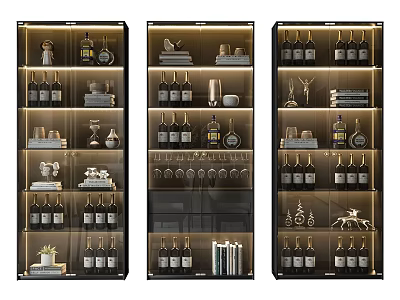 Modern Luxury Wine Cabinet Featuring LED Lighting Glass Doors And Decorative Shelves 3d model