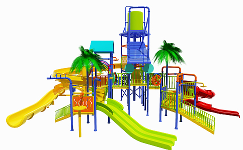 Modern slide children water slide amusement equipment 3d model