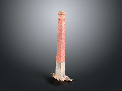 Tall Red Brick Chimney With Broken Base On Gray Background 3d model