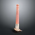 Tall Red Brick Chimney With Broken Base On Gray Background 3d model