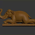Red Reclining Elephant Sculpture On Square Base Decorative Art Piece 3d model
