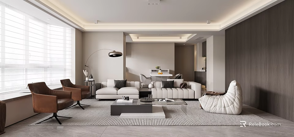 Modern Living and Dining Room Interior Design With Sofa Coffee Table And Dining Set 3d model