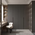 Modern Closet Interior With Gray Wardrobes Dressing Table And Chair 3d model