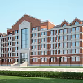 Red Brick Classical Style Multi Story Building With Large Windows And Front Lawn 3d model