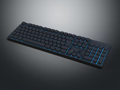 Full Size Black Mechanical Keyboard With Blue Backlit Lighting And Modern Design 3d model
