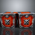 Two Ornate Decorative Chests With Red Panels Silver Frames And Emblem Design