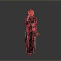 Woman in Black Abaya and Hijab Holding Small Handbag Against Gray Background
