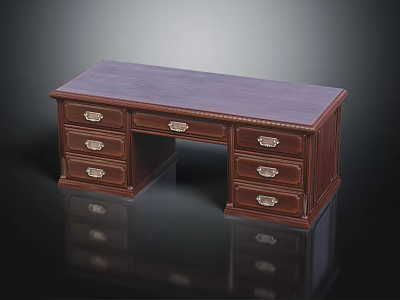Traditional Wooden Office Desk With Multiple Drawers Metal Handles And Decorative Trim 3d model