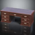 Traditional Wooden Office Desk With Multiple Drawers Metal Handles And Decorative Trim