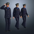 Multiple Uniformed Personnel in Blue Uniforms with Saluting Standing and Walking Poses