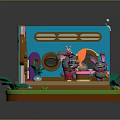 Cartoon Cafe Scene With Pink Blue Room Bunny Table Carrots And Green Plants