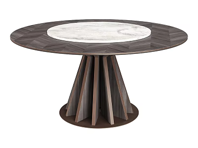 Modern Round Side Table With White Marble Top And Dark Wooden Radiated Base 3d model