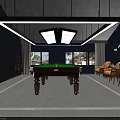 Modern Billiard Room Interior Design With Green Felt Table Beige Armchairs And Black Pendant Lights