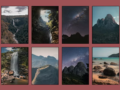 Beautiful Landscape Paintings With Waterfall Cave Starry Sky Mountain And Beach Scenes 3d model