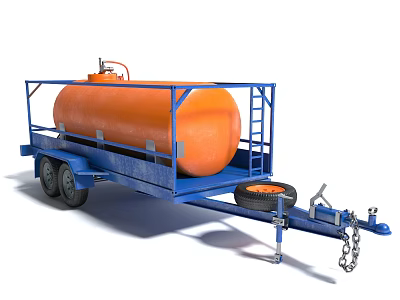 Orange Fuel Tank Trailer with Blue Frame Ladder and Spare Tire 3d model