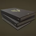 Stacked Black Cover Books With Golden Decorative Design On Dark Background