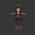 Game Movie Character 3D Cartoon Girl With Purple Hair Cat Ears And Pigtails