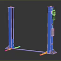 Blue Car Lift With Two Columns And Yellow Support Arms For Vehicle Maintenance