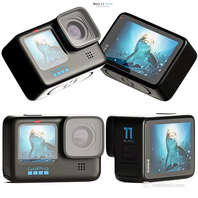 GoPro Action Camera With Shark Image Display And Model 11 Screen Design 3d model