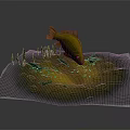 Vibrant Orange Fish With Green Aquatic Plants On White Foam Base Against Dark Backdrop