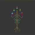 Elegant Wrought Iron Candelabra With Blue Base And Multiple Lit Candles