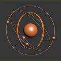 Copper Atomic Structure Model With Central Sphere Orbiting Rings And Small Spheres On Dark Background