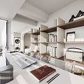 Modern Study Room Interior Design With Wooden Bookshelves Books Decorative Items And Window