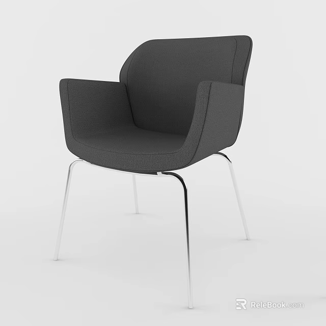 Modern Gray Fabric Accent Chair With Armrest And Sleek Metal Legs 3d model 