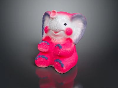 Cute Pink Elephant Toy Sitting With Purple Ears And Blue Paws 3d model