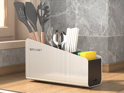 SINOFART Kitchen Utensil Organizer With Spatulas Forks Spoons Chopsticks And Sponge 3d model